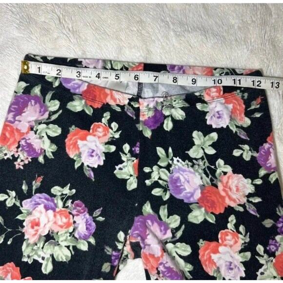 Black Floral Print Decree Leggings Soft Stretchy Yoga Pants Lounge Activewear - Picture 4 of 7